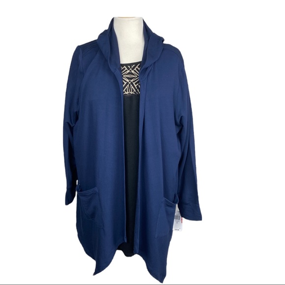 Style & Co. Sweaters - STYLE & CO Woman Solid Blue Hooded Cardigan Size 2X NWT